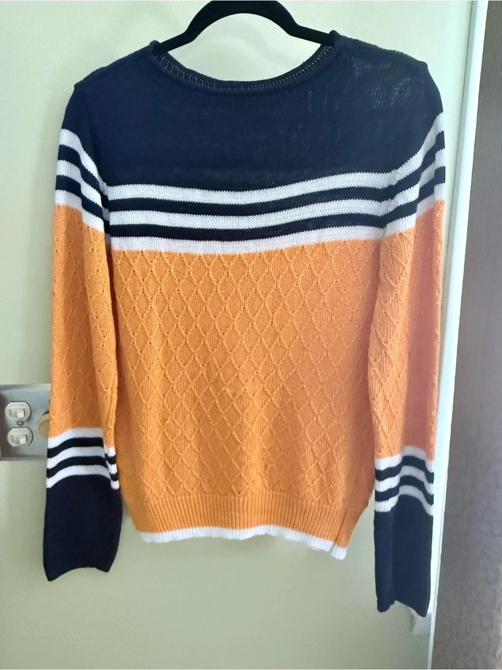Amazon Colorblock Knit Crew Sweater in Mustard, Navy and White